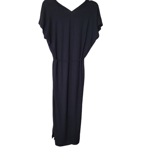 Vince Double V-Neck Cap Sleeve Knit Midi Dress Stretchy Black Size XS New - Picture 6 of 13